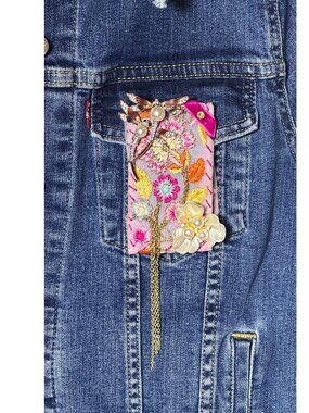 WILDFLOWER Brooch - Pink Floral Embroidery w/ Dragonflies - Sensory Fashion